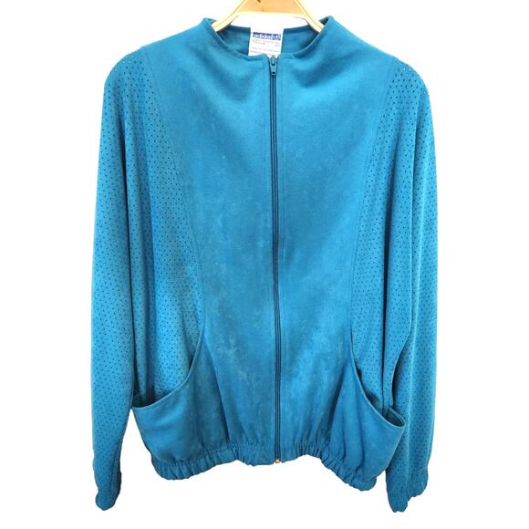 Vintage 90s Adidas Athletic Track Suit Bright Blue Jacket Made USA Size Large - Picture 2 of 5